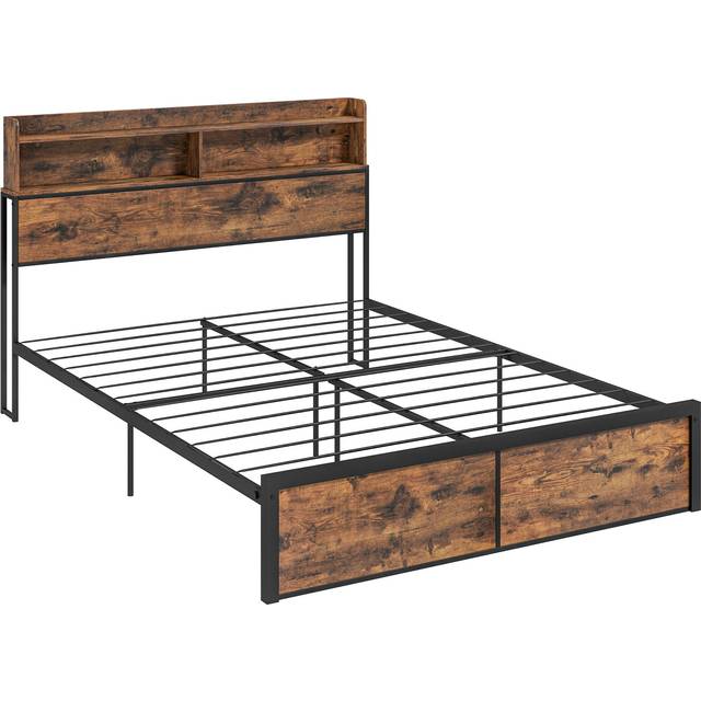 HOMCOM Industrial King Bed Frame - 5.2FT Steel Bed Base with Storage Headboard - Footboard - Slatted Support and Under Bed Storage - 158 x 222cm - Rus