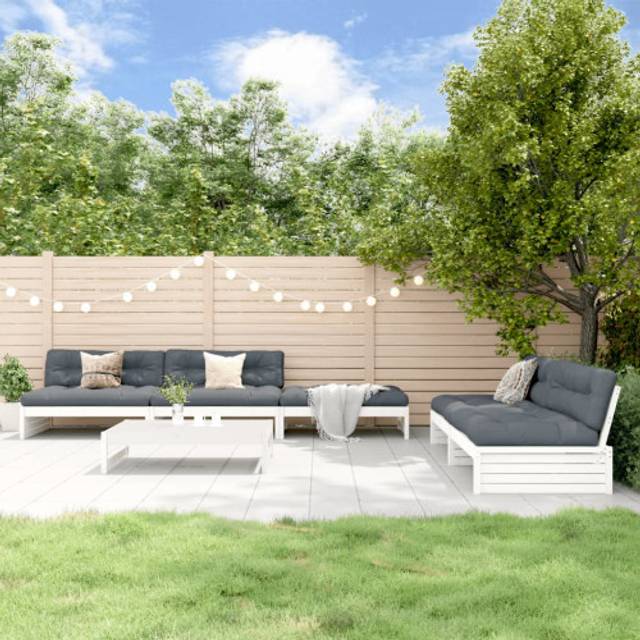 Loungegrupp för trädgården med dynor 6 delar vit massiv teak