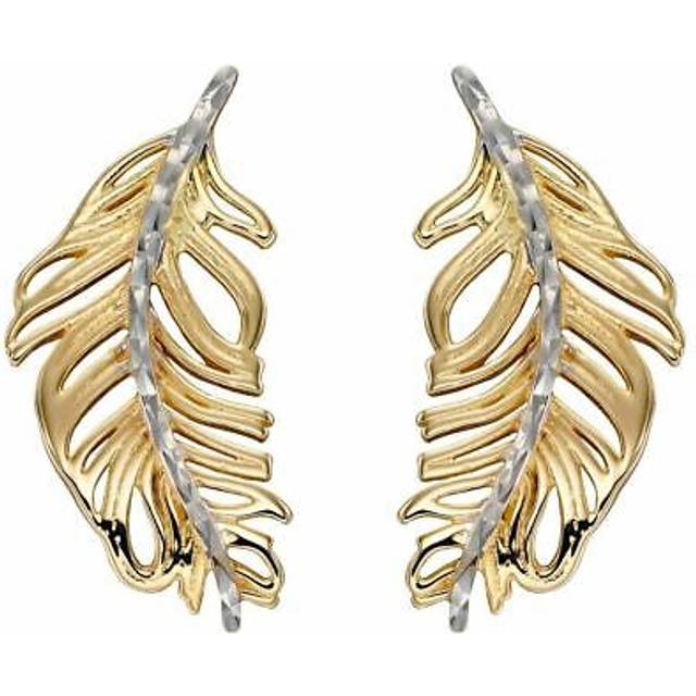 9ct Feather Yellow And White Gold Earrings GE2339