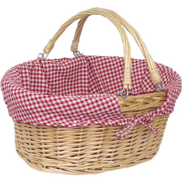Small Swing Handle Wicker Shopping Basket - Red Checked