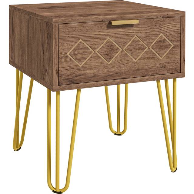 HOMCOM Bedside Table with Drawer - Gold Metal Legs for Living Room Bedroom | TJ Hughes