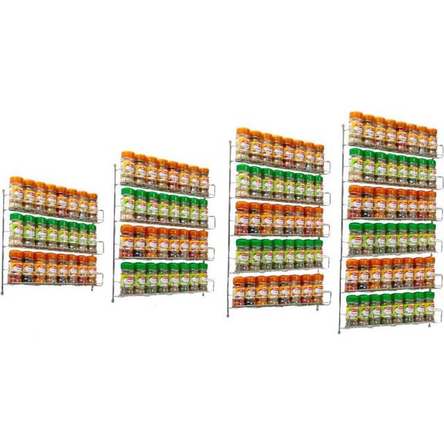 4 Tier Spice Rack For Kitchen Door Cupboard or Wall - Silver - One Size
