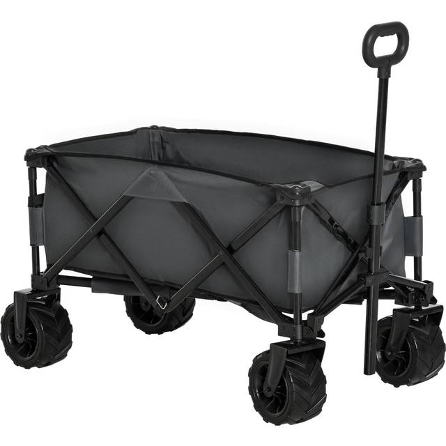 Outsunny Outdoor Pull Along Cart Folding Cargo Wagon Trailer Trolley For Beach Garden With Handle, Anti-slip Wheel - Dark Grey