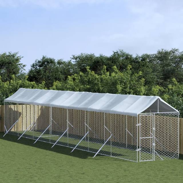 vidaXL Outdoor Dog Kennel with Roof Silver 2x14x2.5 m Galvanised Steel