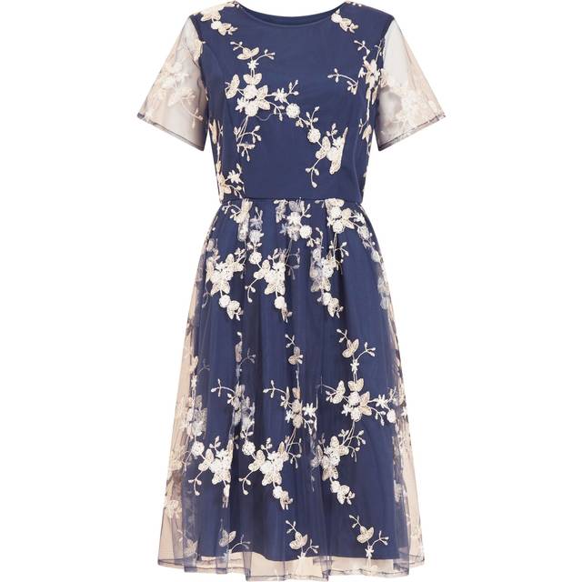 Yumi Embroidered Floral Skater Dress, Navy
