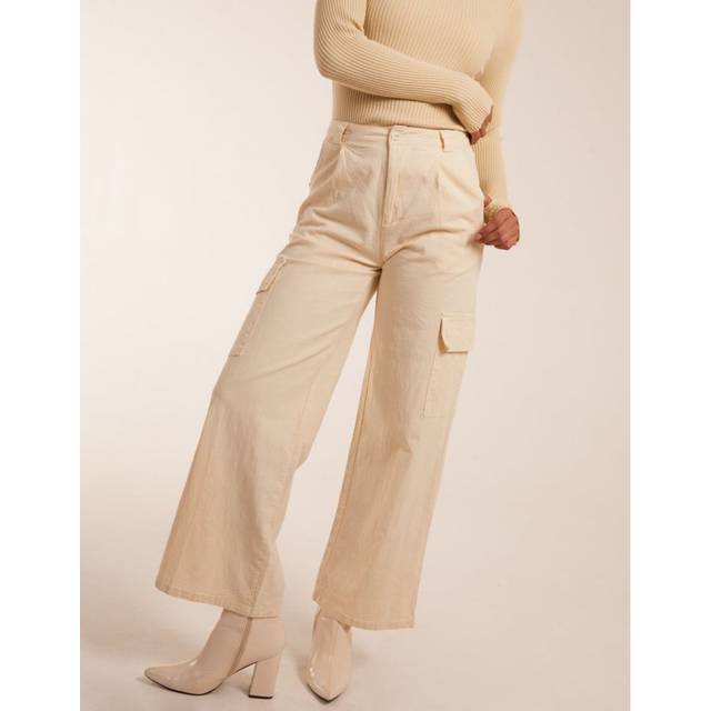 Blue Vanilla Womens Trousers With Side Pocket - Beige Cotton - Size 14 UK