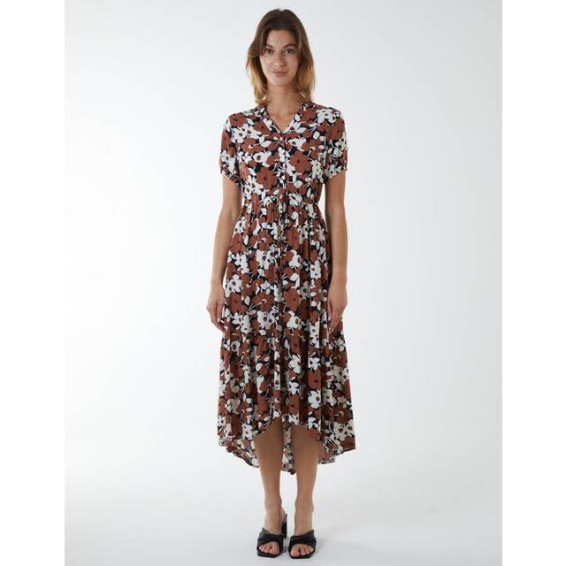 Blue Vanilla Womens Asymmetric Hem Notch Collar Dress - Brown - Size 10 UK