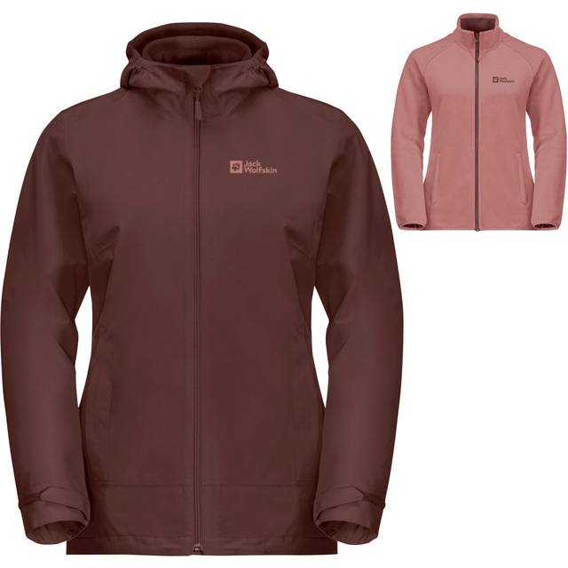 Jack Wolfskin Womens Moonrise 3in1 Waterproof Hooded Jacket - Dark Maroon - S