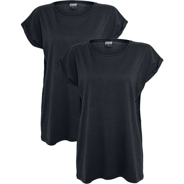 Urban Classics Damer förlängd axel t-shirt 2-pack kvinnor t-shirt svart, svart, XS