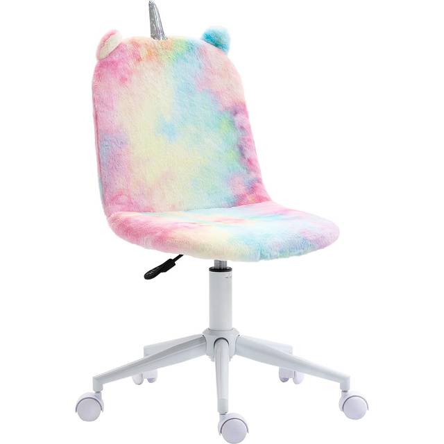 Vinsetto Fluffy Unicorn Office Chair with Mid-Back and Swivel Wheel, Cute Desk Chair, Rainbow Multi-Colored