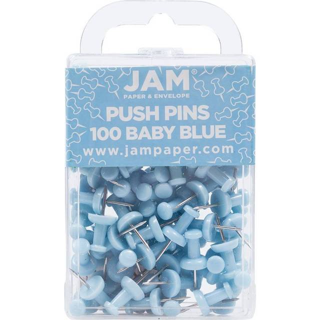 JAM PAPER Colorful Push Pins - Baby Blue Pushpins - 100/Pack