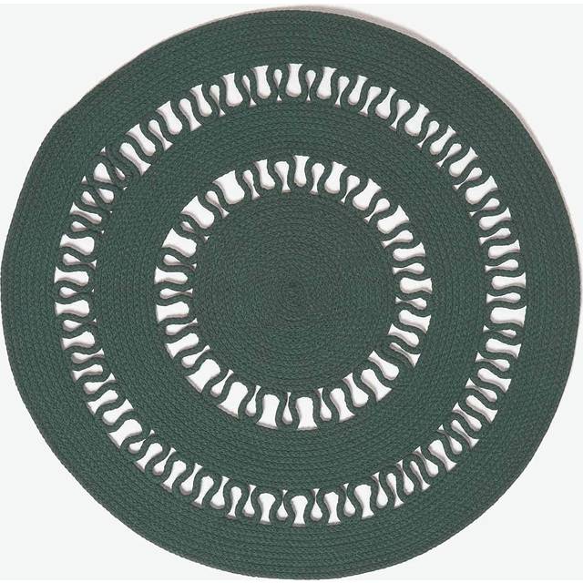 HOMESCAPES Green Crochet Braided Rug 70cm Round