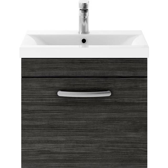 Nuie Athena 500 Wall Hung Single Drawer Vanity & Mid-edge Basin - Black Woodgrain, Black