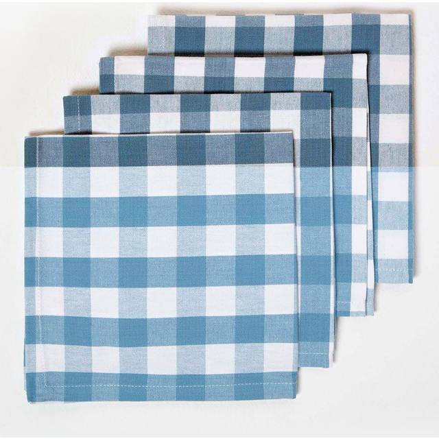Homescapes Blue Block Check Gingham Cotton Fabric 4 Napkins Set