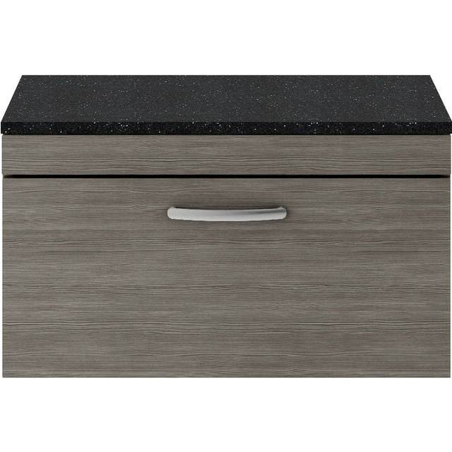 Nuie Athena Anthracite Woodgrain 800mm Wall Hung Vanity With Black Wor