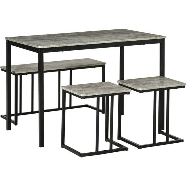 HOMCOM Dining Table Set, Concrete Effect  Table and Chairs for 4 People, Grey