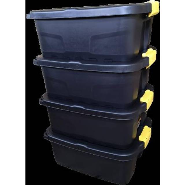 4 x 24L Heavy Duty Storage Boxes, Sturdy, Lockable, Stackable and Nestable Design Storage Chests with Clips in Black