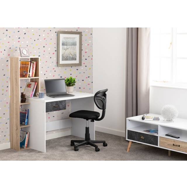 Seconique Nordic 1 Drawer Computer Desk in White/Distressed Effect, Engineered Wood, W 1200mm x D 550mm x H 1365mm