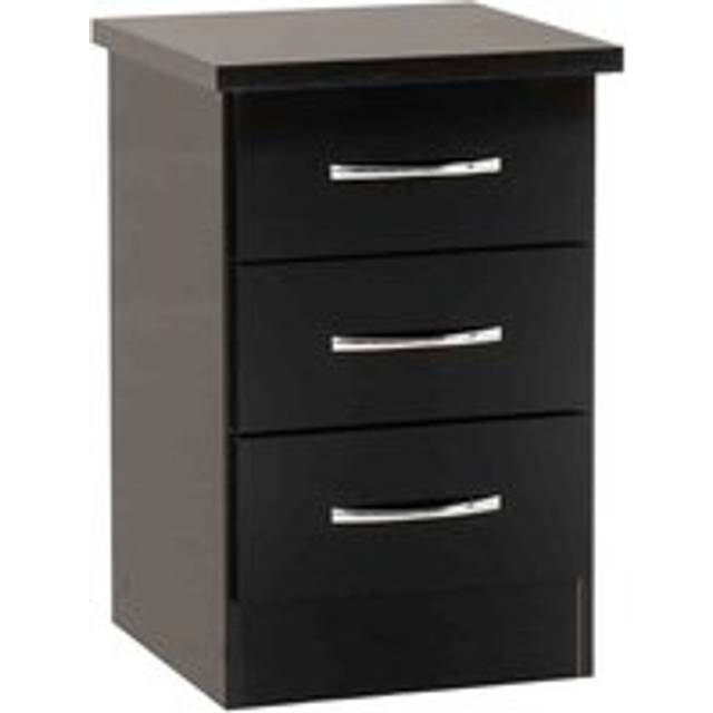 Nevada 3 Drawer Bedside in Black Gloss Finish Metal Runners Handles