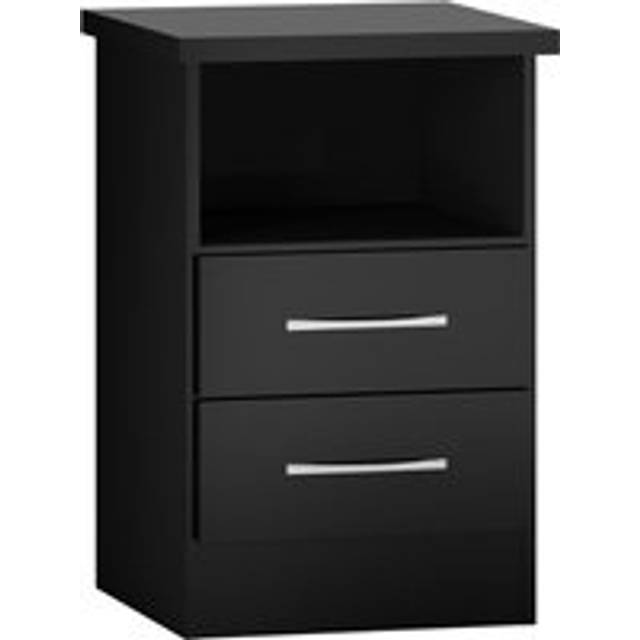 Seconique Nevada 2 Drawer Bedside - Black Gloss, Black