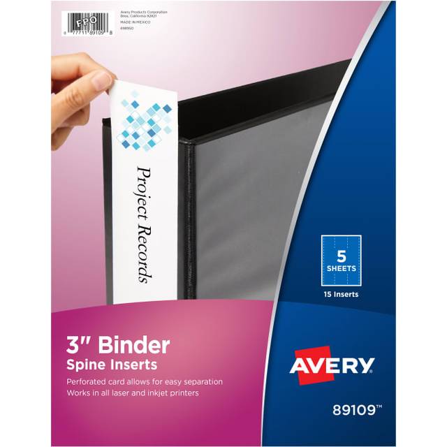 "Avery Binder Spine Inserts  for 3 Inch Ring Binders with 3.5"""" Spine Width  15 Cardstock View Binder Spine ID Inserts (89109)"