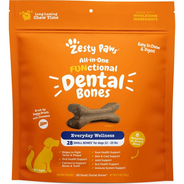 Zesty Paws All-in-One FUNctional Dental Bones Dental Chews for Small Dogs 28 Small Bones