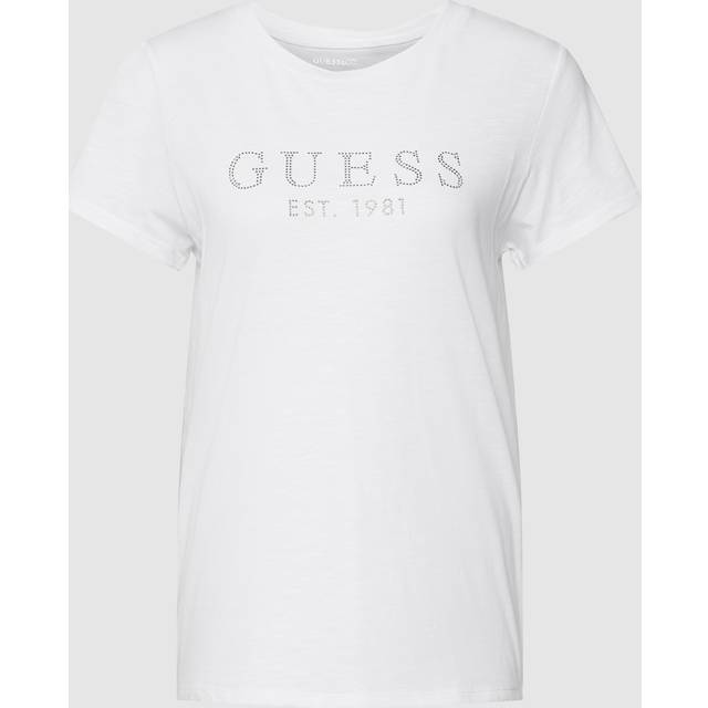 Guess Rhinestones Front Logo T-Shirt - White - XS