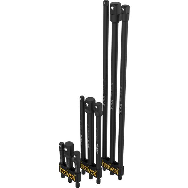 "LEXIVON 9-Piece Impact Grade Socket Adapter Set - 3"", 6"", and 12"" Extension Bit with Holder | 1/4"", 3/8"", and 1/2"" Drive, Adapt Your Power Drill to"