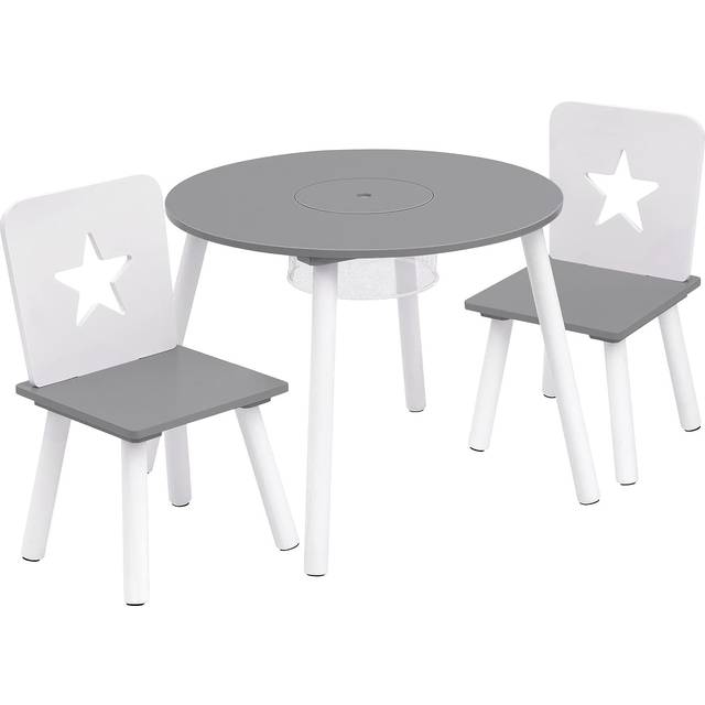 WOLTU Wooden Kids' Children's Table with 2 Chairs Stools and 1 Storage Basket Set for Preschoolers Boys and Girls Activity Build & Play Table Cha