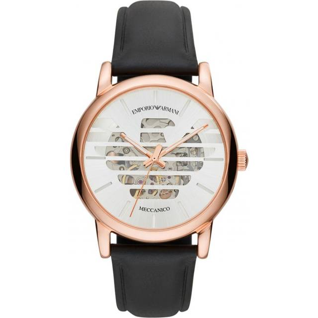Emporio Armani AR60031 43 mm Rose Gold-Tone Leather Automatic Watch for Mens, Stainless Steel
