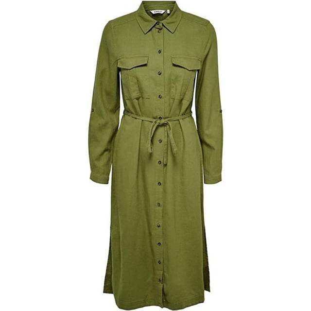 Only - Skjortklänning onlCaro LS Linen Bl L Shirt Dress - Grön