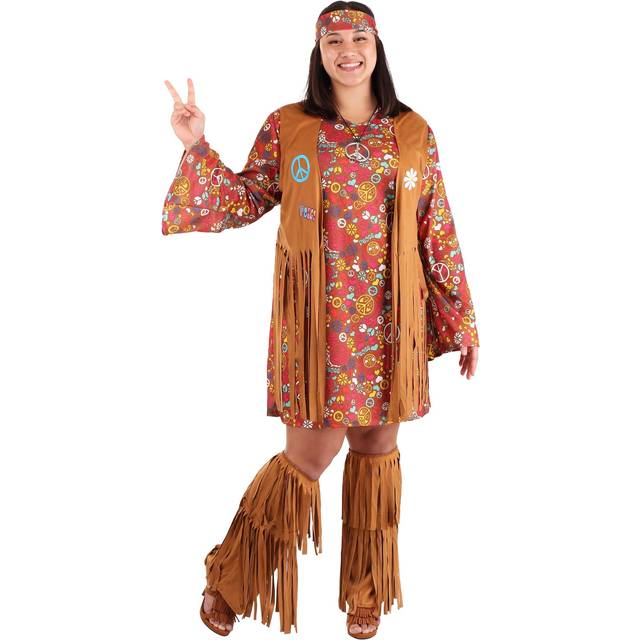 Peace & Love Plus Size Women's Hippie Costume - Red&#47;Beige (5X)