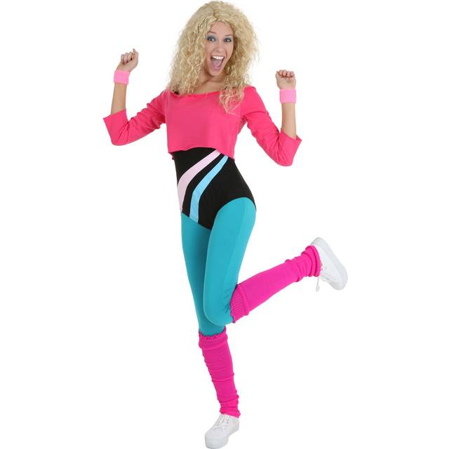 80's Workout Girl Costume for Women | 1980s Costumes - Black&#47;Pink&#47;Blue (XS)
