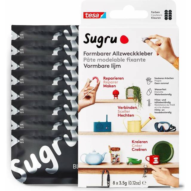 Sugru by tesa - Formbart lim, 8-pack, 8 x 3,5 g, Svart - mångsidigt lim - för reparation, limning och fastsättning utan borrning