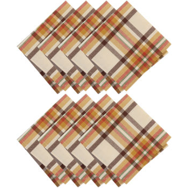 "Elrene Home Fashions Russet Harvest Woven Plaid Cotton Dinner Napkins for Fall/Thanksgiving  Set of 8  17""""""""x17"""""""""