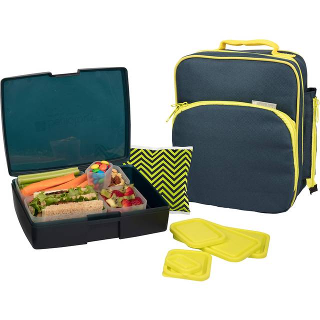 Bentology Lunch Bag and Box Set for Boys  9 Pieces Total - Kids Insulated Lunchbox Tote  Bento Box  5 Containers and Ice Pack - Midnight