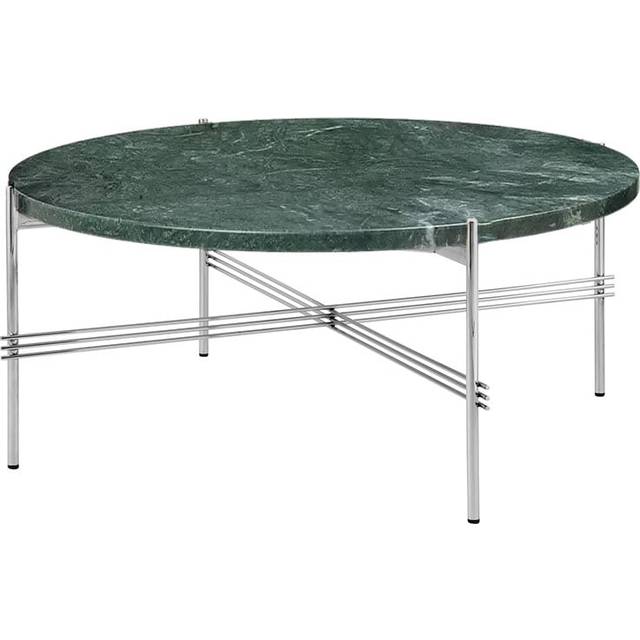 Gubi - TS Coffee Table Ø 80cm - grün/Guatemala Marmor/H x Ø 35x80cm/Gestell Stahl poliert - green (35.0 x 80.0 x 80.0 x &#8960;80.0cm)