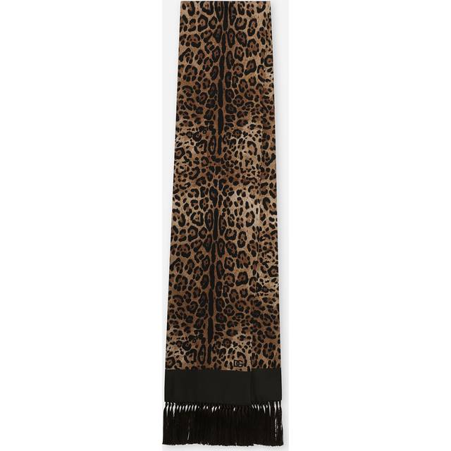 Dolce & Gabbana Leopard-print Silk Scarf With Fringing - Man Scarves And Silks Animal Print Cotton Onesize