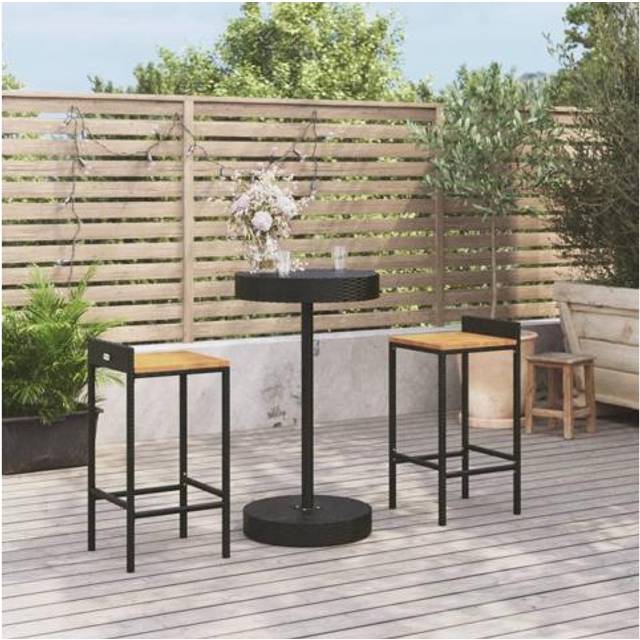 vidaXL 3 Piece Garden Bar Set Black Poly Rattan&Solid Wood Acacia, Black