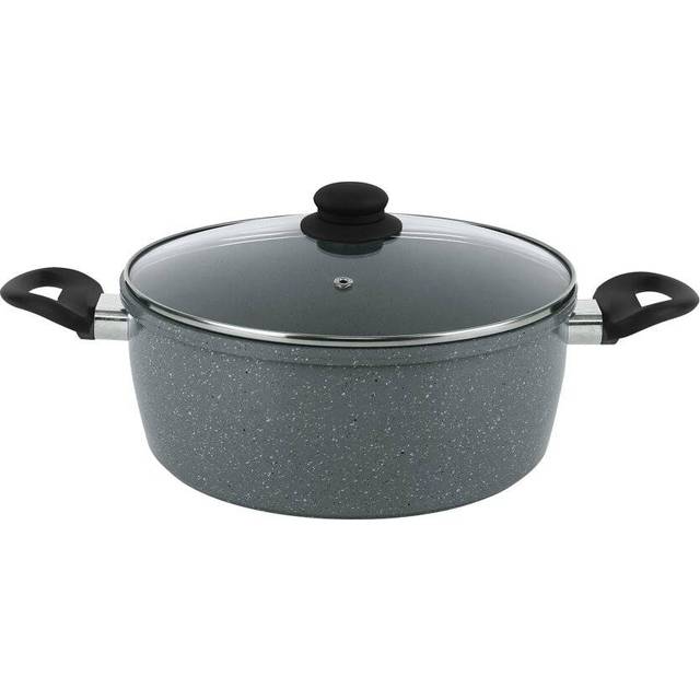 (24cm Casserole Pot) URBN-CHEF Carbon Steel Marble Grey Cooking Pot Pans Nonstick Frying Pan Cookware