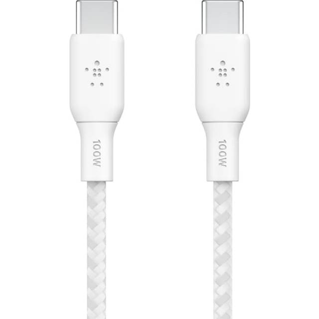 Belkin Nylonflätad Snabbladdningskabel USB-C till C, 100W 2m Vit