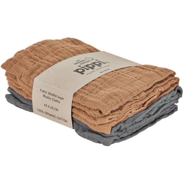 Pippi Unisex baby 4-pack tygblöjor, dregellappar, gosiga handdukar eller blöjhanddukar, lämpligt set med badkläder, Indisk solbränna, One size