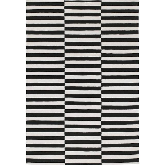STOCKHOLM matta, slätvävd, handgjord/randig svart/off-white, 170x240 cm