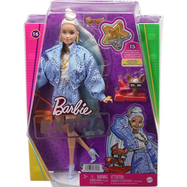 Barbie Dolls and Accessories, Barbie Extra Doll with Blue-Tipped Hair and Pet Chihuahua, Blue Paisley-Print Jacket, Toys and Gifts for Kids??, HHN08