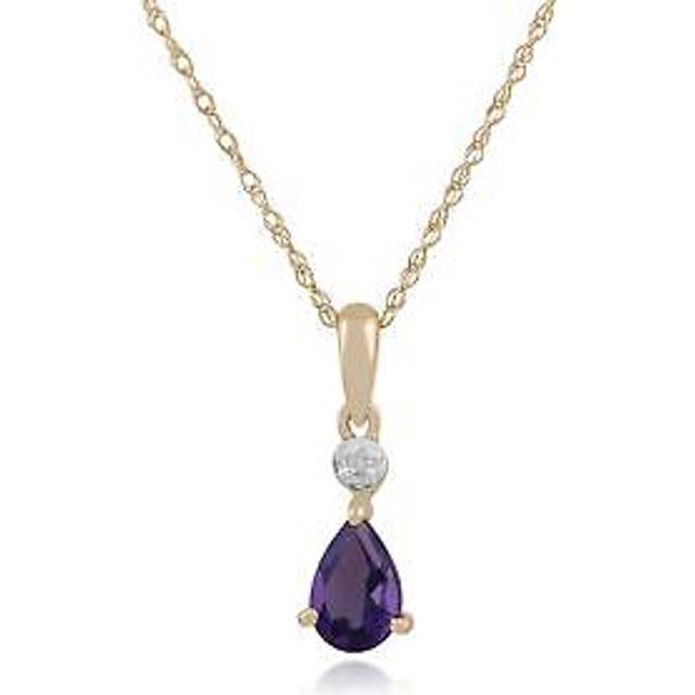Classic Pear Amethyst & Diamond Pendant in 9ct Yellow Gold