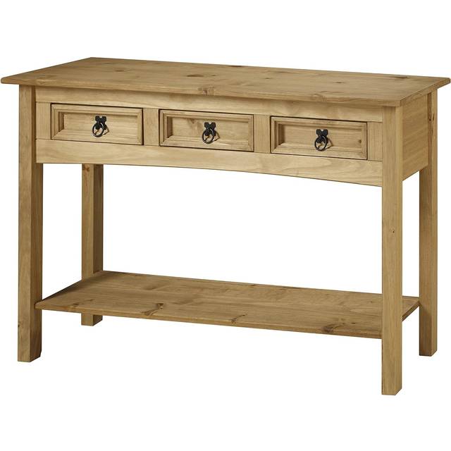 Mercers Furniture Corona 3 Drawer Console Table Hallway Side Unit Solid Pine With Mexican Styling, Brown