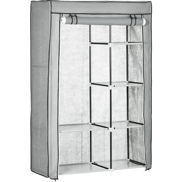 Fabric Portable Wardrobe with 6 Shelves and 1 Hanging Rail - Light Grey, Grey