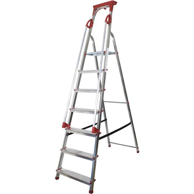 Abbey Aluminium Safety Platform Step Ladder with Handrail & Tool Tray 7 Tread