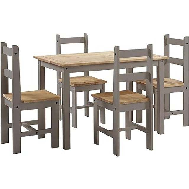 Mercers Furniture Corona Grey Wax Budget Dining Set Table & 4 Chairs Solid Pine With Mexican Styling, Grey