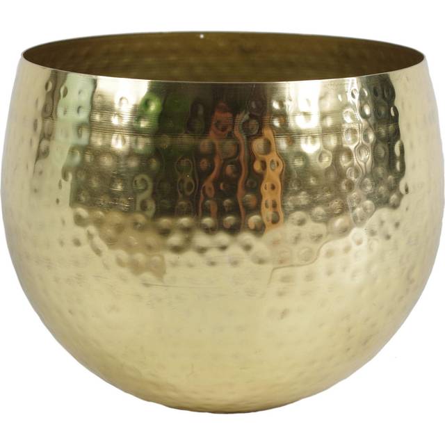 Leaf - Large Metal Planter 22 x 18cm Hammered Brass Gold Colour - Straight Edge